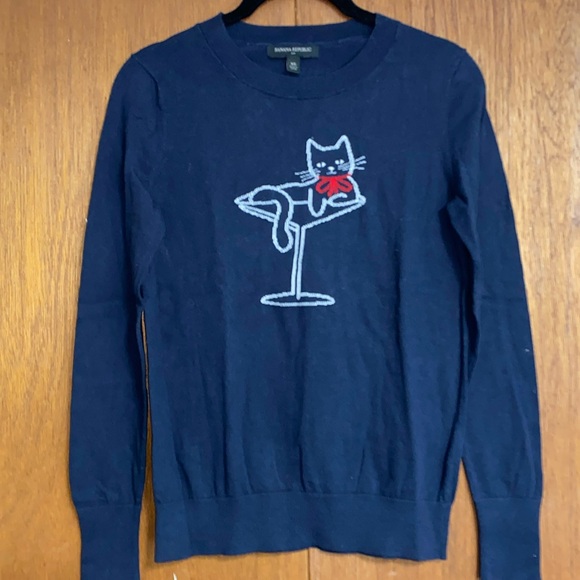 Banana Republic Navy Blue Cat Embroidered Sweater - Picture 1 of 3